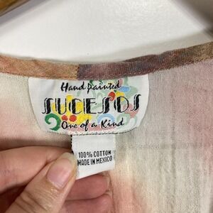 Sucesos Tunic Top Womens Large Hand Painted Art Blouse Boho Oversized Resort